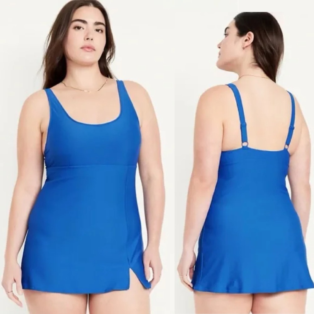 Old Navy Swim Dress XXL Sapphire Blue One Piece Swimsuit Skirted UPF‎ Beach NWT